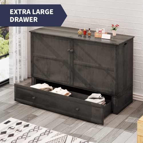 Zafly Queen Size Murphy Cabinet Bed With Folding Foam Mattress,Super Space-Saving Murphy Bed Queen With Large Drawers,Murphy Bed Chest Queen Size With Usb Charging Station(Stone Grey) #TOP3