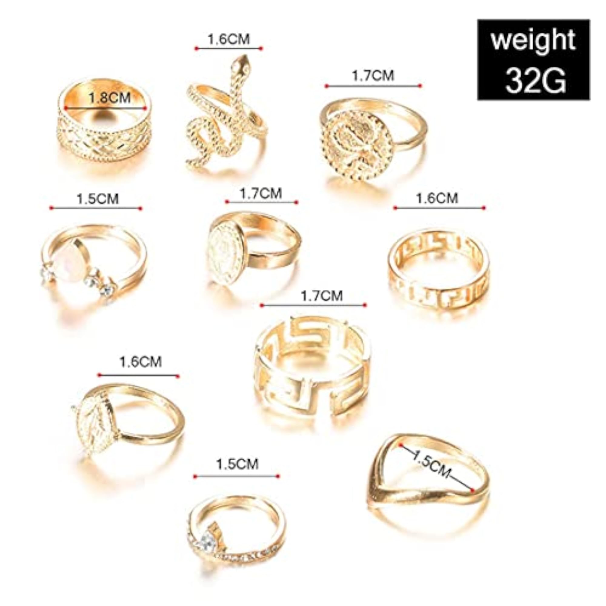 Snake Stackable Rings Set of 10
