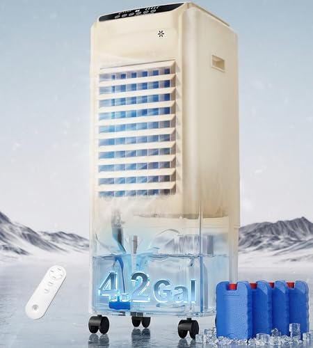 Image of Landeagle 32 inch Swamp Cooler,1800CFM Windowless Portable Air Conditioners with 120Oscillation,Evaporative Coolers with 4.2Gal Tank,12H Timer,Cooling Fans that Blow Cold Air for Room Indoor, Yellow