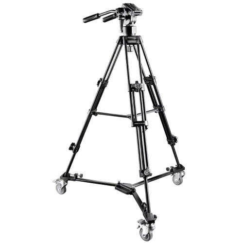 Walimex Pro EI-9901 Video-Pro-Stativ inkl. Stativwagen WT-600 (max. Höhe 138 cm, Videoneiger, Mittelspinne, Belastbarkeit 6 kg und Stativtasche), Schwarz