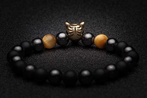 Karseer Anxiety Bracelet Crystals Healing Stones Gold Tiger Eye Hematite Agate Beads Gemstones Therapy Tiger Spirit Animal Prayer Meditation Stretch Beaded Bracelet Gift, Unisex Charkra Bracelet #TOP4