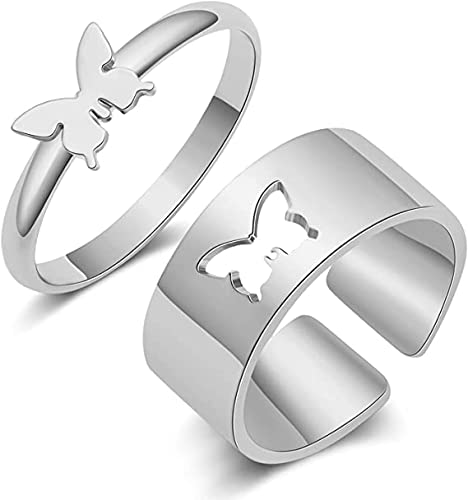 1 Paar Schmetterlingsring für Frauen Männer, passende Schmetterlingsringe für Paare Freundschaftsringe für die besten Freunde Versprechen Paar Ring für sie, Finger-Daumen-Schmuck (Silber) Cover
