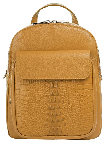 Cluty Rucksack Echt Leder Damen | Made in Italy, Smartphonefach, Handtasche, Umhängetasche, Citybag, Krokoprägung | 021329