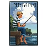 Lantern Press 16x24 Inch Giclee Art Print Wall Decor, Indiana, Boy Fishing