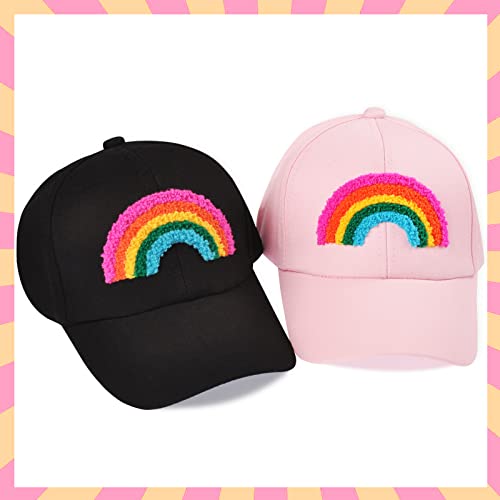 Mini Angel Girls Baseball Cap Kids Adjustable Ponytail Hat Rainbow Messy Bun Cap, Rainbow Pink #TOP2