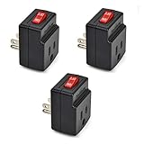 BindmMaster 3 Prong Grounded Single Port Power Adapter with Red Light Indicator On/Off Switch to be Energy Saving, Black (3 Pack)