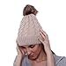 GRAMONI Women's Winter Ribbed Knit Faux Fur Pompoms Chunky Lined Beanie Hats for Christmas (Single-Cream)