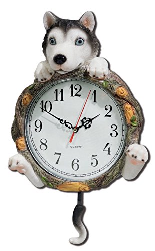 Horloge murale figurine chien husky sculptée au design elegant et epure