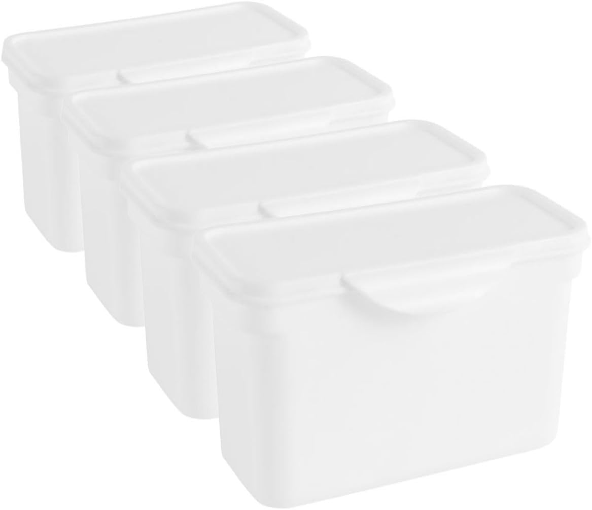 Laundry Beads Container with Flip Lid, 4pcs White Plastic Storage Boxes for Laundry Powder Organization and Travel Storage