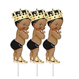 Black Diaper Little Prince Cutouts Centerpieces Baby Shower First Birthday Party Decoration Gold Crown Sneakers (Dark Jet Hair Boy)