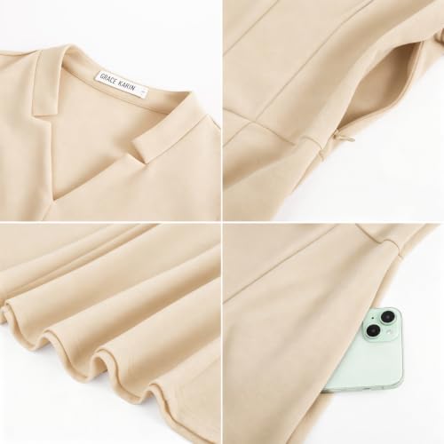 Image of GRACE KARIN Work Dresses for Women 2026,Midi Business Dress,3 /4 Sleeve Classy Fit and Flare Dress with Pocket