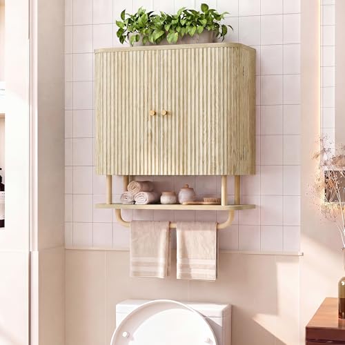 YMXLTD 24Inch Bathroom Medicine Cabinet Wall Mounted with Towel Bar-Natural