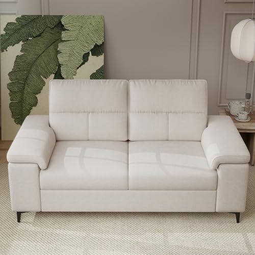Image of Upvilla 71.25 inch Modern Sofa Couch for Living Room, Deep Seat Sofas with 8 inchCushion, Comfy 2-Seater Chenille Loveseat with Convertible Armrest, Removable Sofa Cover, High Leg (Beige)
