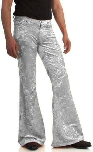 Image of Men's Velvet Relaxed Vintage 60s 70s Bell Bottom Stretch Fit Classic Comfort Flared Flares Retro Leg Disco Pants