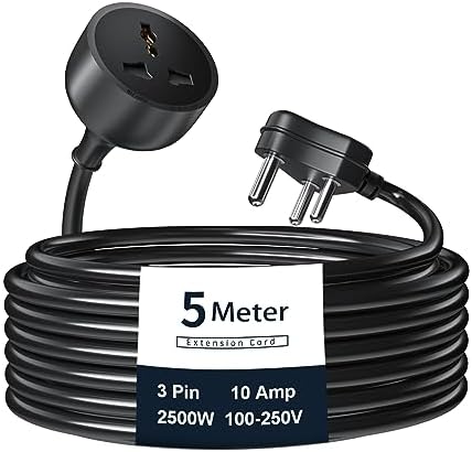 Hoteon Extension Board 5 Meter, 10A Heavy Duty Long Extension Cable, Black