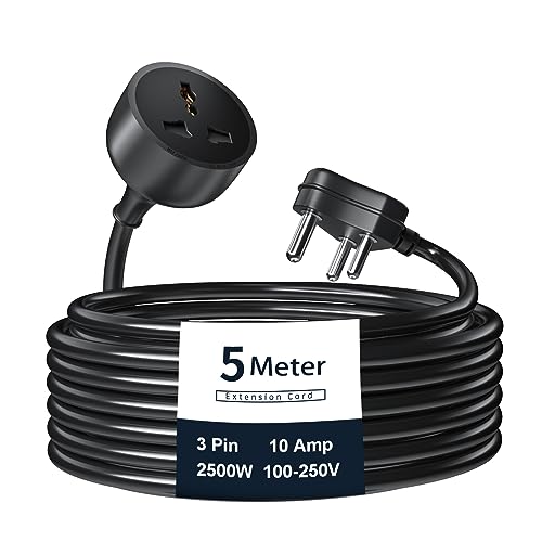 Hoteon Extension Board with 5 Meter Heavy Duty Long Wire Cord, Single Outlet Socket 2500W 10A...