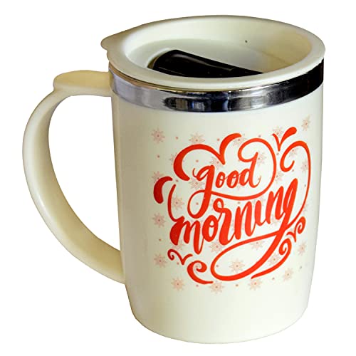 Image of Kuber Industries Insulated BPA Free Plastic Coffee Mug with Lid (Cream)