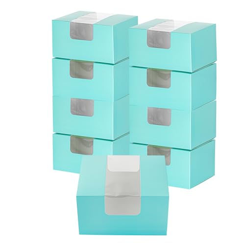Restaurantware Pastry Tek - Cajas de pastelería de 7.1 x 5.9 x 3.9 pulgadas, 100 cajas desechables para donas, con ventana transparente, fácil montaje, cajas de embalaje de galletas de papel turquesa,