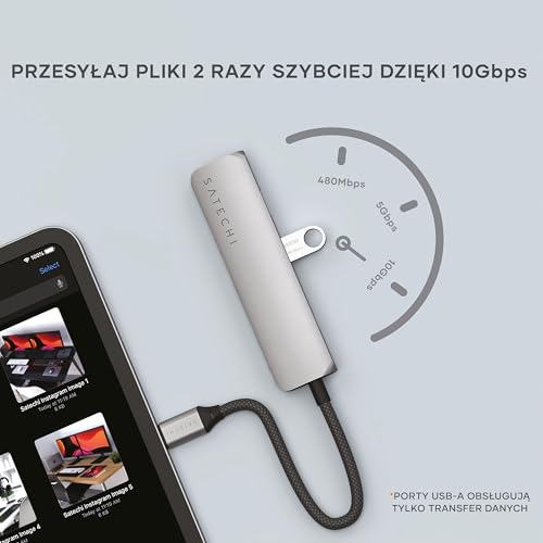 SATECHI Hub USB-C 4 w 1 Slim Plus, adapter wieloportowy z ładowaniem PD 100 W, HDMI 4K@60Hz i 2 portami danych USB-A 10 Gb/s do MacBook Air/Pro/Neo, laptopa i innych – gwiezdna szarość