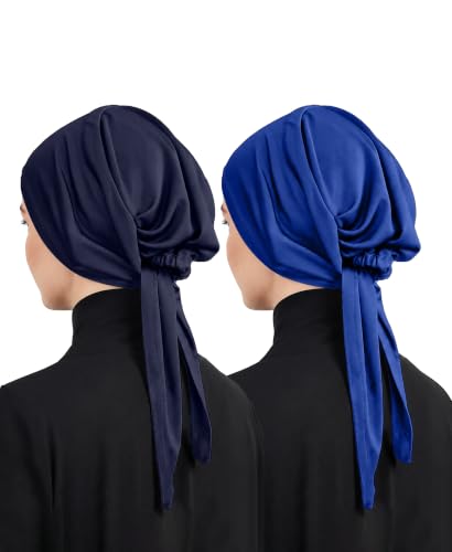 Image of Mehar Women's Hair Ponytail Cap Set of 2 | Soft Stretchable Polyester Hijab Inner Cap | Adjustable Tie-Back | Scarf & Helmet Inner | One Size Fits All