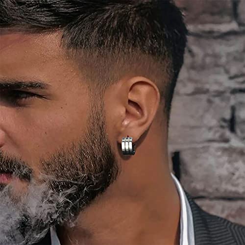 Rioso 8Pairs Hoop Earrings For Men Stainless Steel Black Silver Gold Wide Men's Hoop Earring #TOP1