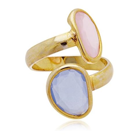 Anillo Plata de Ley bañado en Oro, Diseño Dúo Kiut Calcedonia Cuarzo Rosa Cover