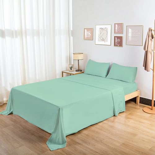 HBHLFZ Twin XL Flat Sheet - Ultra Soft Polyester Top Sheet - Hotel Quality Bed Sheets - Comfortable Wrinkle-Free - Easy to Care for - 1 Twin XL Flat Sheet Only(Twin XL,Green)
