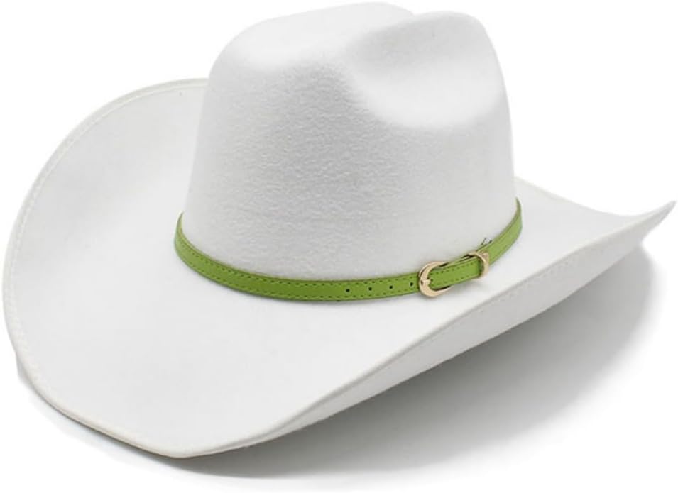 Western Wool Felt Cowboy Hat, White, 2-inch Brim, 5-inch Crown, Leather Band