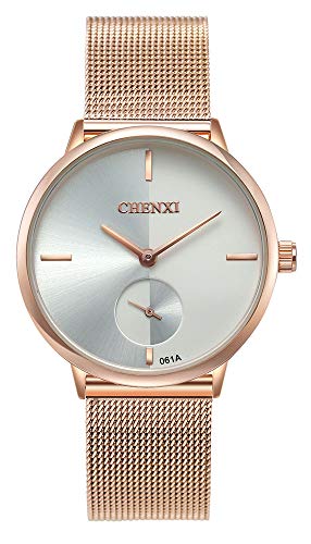 MASTOP Women's Silver Stainless Steel Woven Mesh Strap Wrist Watch