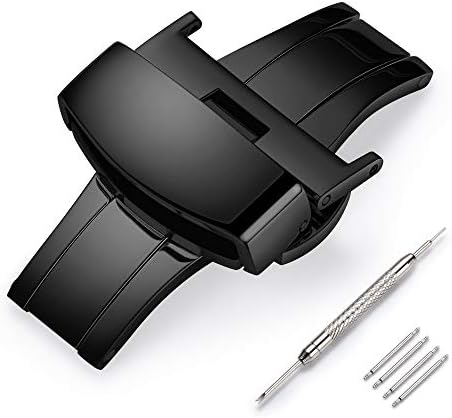 Stainless Steel Deployment Clasp Fasten Gold/Glossy Black/Silver/Rose Gold Watch Band Buckle Color & Width (14mm, 16mm, 18mm, 20mm, 22mm)