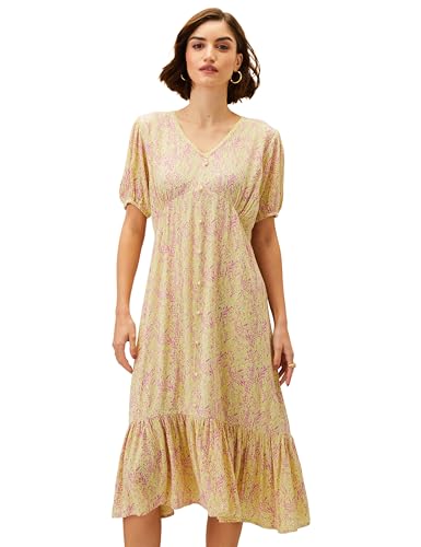Image of Amazon Brand - Eden & Ivy Women's A-Line Crinkled Rayon Empire One Piece Midi Length Tiered Dress (Available in Plus Sizes)