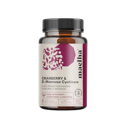 Complemento alimenticio de Arándano Rojo y D-Manosa, 670 mg de extracto de Arándano Rojo (50% proantocianidinas), 500 mg de D-Manosa, 60 cápsula, 100% Vegano