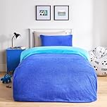 Brentfords Teddy Fleece Duvet Set Single, Winter Bedding Fluffy Cosy Reversible Single Duvet Cover Set Super Soft Warm Thermal Teddy Bear Bedding with Pillowcase, Blue/Sea Blue