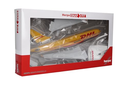 Herpa Snap-Fit Modellflugzeug Airbus A330-200F DHL Aviation (European Air Transport) Miniatur im Maßstab 1:200, Sammlerstück, Modell mit Standfuß, Kunststoff
