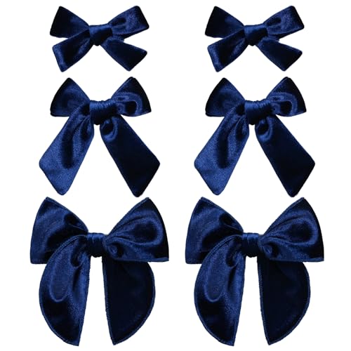 Pinzas de cabello con lazo de terciopelo azul marino Miroksh 6 piezas de 5", 4" y 3.5" miniatura 1