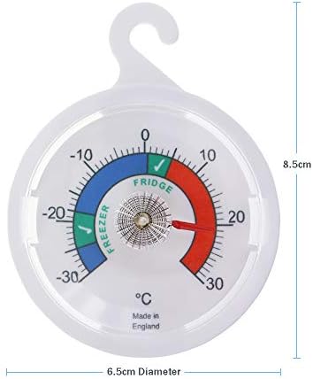 Twin Pack Fridge Thermometer Dial Refrigerator Thermometer, 65 mm Dial Fridge Freezer Thermometer with Coloured Zones