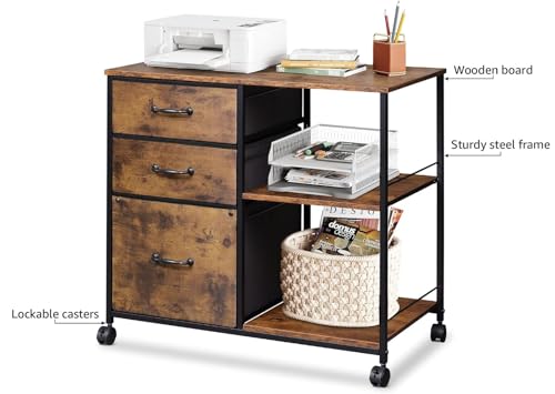 DEVAISE-3-Drawer-Mobile-File-Cabinet-Rolling-Printer-Stand-with-Open-Storage-Shelf-Fabric-Lateral-Filing-Cabinet-fits-A4-or-Letter-Size-for-Home-Office-Rustic-Brown-Wood-Grain-Print DEVAISE 3 Drawer Mobile File Cabinet Rolling Printer Stand with Open Storage Shelf Fabric Lateral Filing Cabinet fits A4 or Letter Size for Home Office Rustic Brown Wood Grain Print