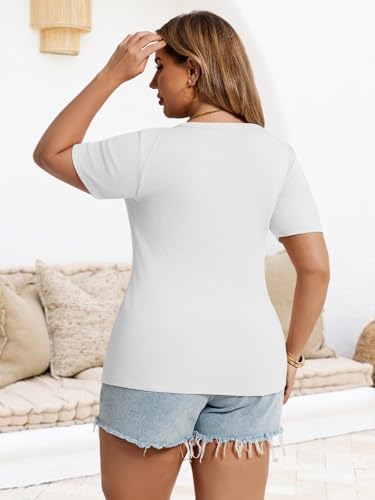 Chulianyouhuo Women's Plus Size Tops Short Sleeve Scoop Neck T Shirts Summer Ribbed Knit Basic Casual Tees Blouse3