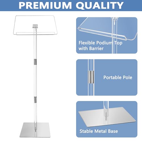 image for koretech Podium Stand, Lecterns & Podiums, Acrylic Podium, Portable Po