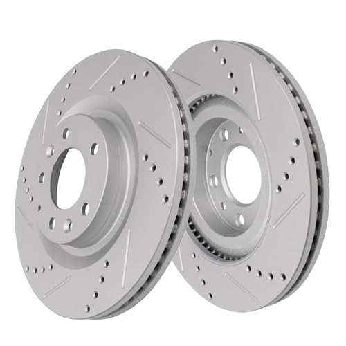 Image of Detroit Axle - 8pc Drilled and Slotted Brake Kit for 2016-2022 Mazda CX-9 | Disc Brake Rotors Ceramic Brake Pads 2017 2018 2019 2020 2021 Replacement 12.60 inch inch Front and 12.80 inch inch Rear Rotor