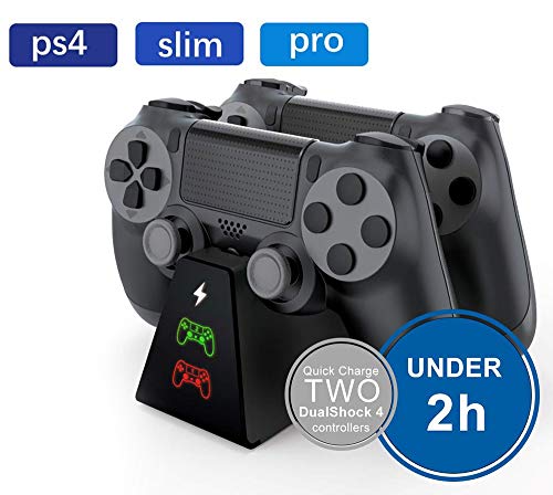 Chargeur PS4 Manette, Likorlove Double USB Chargeur Rapide de Manette Station avec indicateur LED Fil avec Câble de Charge pour Sony Playstation 4 /PS4 Slim /Pro Contrôleur Sans Fil
