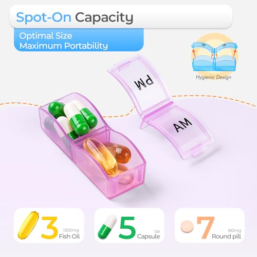 Image of Monthly Pill Organizer 2 Times a Day, one Month Pill Box AM PM, 30 Day Pill Case Small Compartments to Hold Vitamin and Travel Medicine Organizer, 31 Day Pill Organizer, 4 Week Pill Cases | Ultra-Compact, Pocket-Sized, Ultra-Light, Featherweight, Monthly Tracking, Daily Dose, Detachable Lid, Easy-Clean, BPA-Free