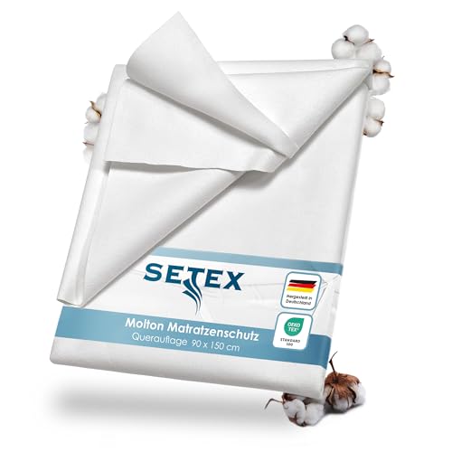 SETEX Wasserdichter Molton Matratzenschutz, Querauflage, 90 x 150 cm, 100 % Baumwolle, Generation, Weiß, 14U2090150025002