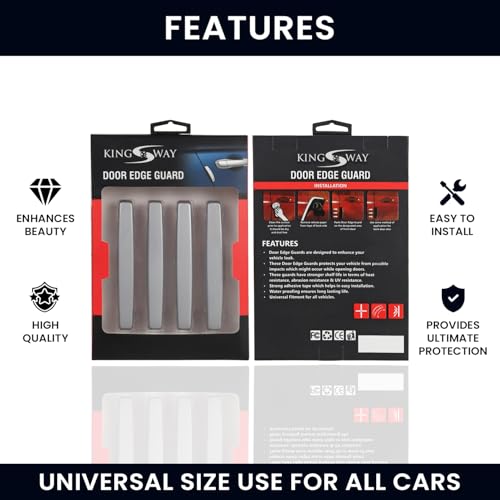 Image of KINGSWAY Universal Fit Car Door Edge Protection Guard for All Cars Window, Car Safety Anti Dent Scratch Proof Gurads, Car Door Guard Bumper Protector, D1 Silver Color, Pack of 4 Pieces