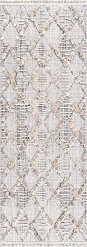 Hauteloom Bogtong Farmhouse Living Room Bedroom Moroccan Trellis Area Rug - Soft Shaggy High Low Carpet - High Pile - Bohemian, Boho - Gray, Beige, Cream - 6'7" X 9' #TOP4