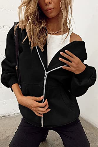 Prettygarden Women's 2023 Zip Up Y2K Hoodies Casual Long Sleeve Sweatshirts Fall Track Jackets With Pockets (Black,X-Large) #TOP3