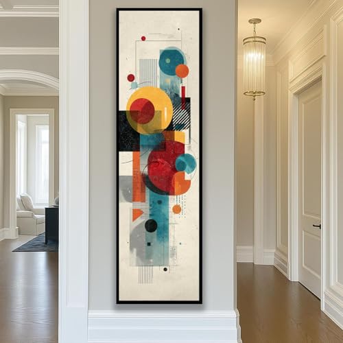Grande peinture à l'huile abstraite géométrique 30x90 cm pour déco murale