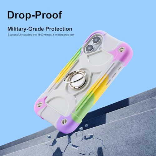 Image of MARKILL Compatible with iPhone Case with Ring Stand, Military Grade Drop Protection Full Body Rugged Heavy Duty Protective Durable Cover iPhone. (Rainbow White, iPhone 16 Plus 6.7 inch)