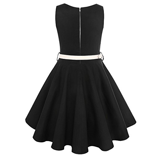 Black Girls Vintage Dresses 50S Retro Kids Dresses For Girl With White Belt For Special Occasion Swing Rockabilly Sleeveless Size 10 #TOP2