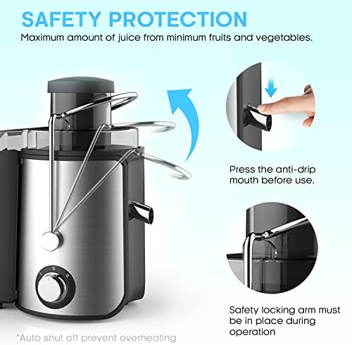 PureMate Juicer Machines, 600W Whole Fruit and Vegetable Juice Extractor, Centrifugal Juicer Machine, Stainless Steel Juicer with Two Speed Settings, BPA-Free, Easy Clean